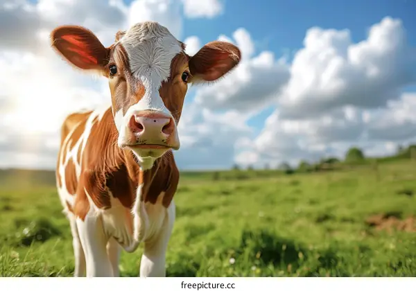 Holstein cow close up in a green field