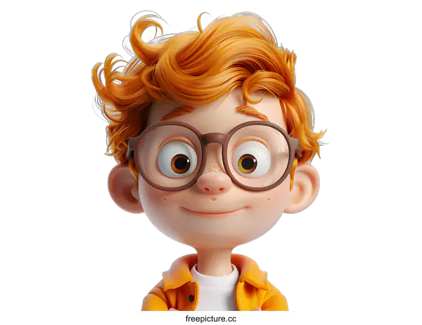 [Transparent Background PNG]3D cartoon character of a boy with glasses