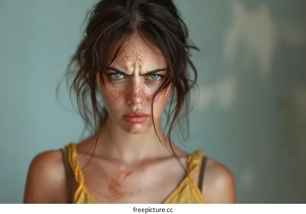 Close-up Portrait of a Woman with an Angry Expression