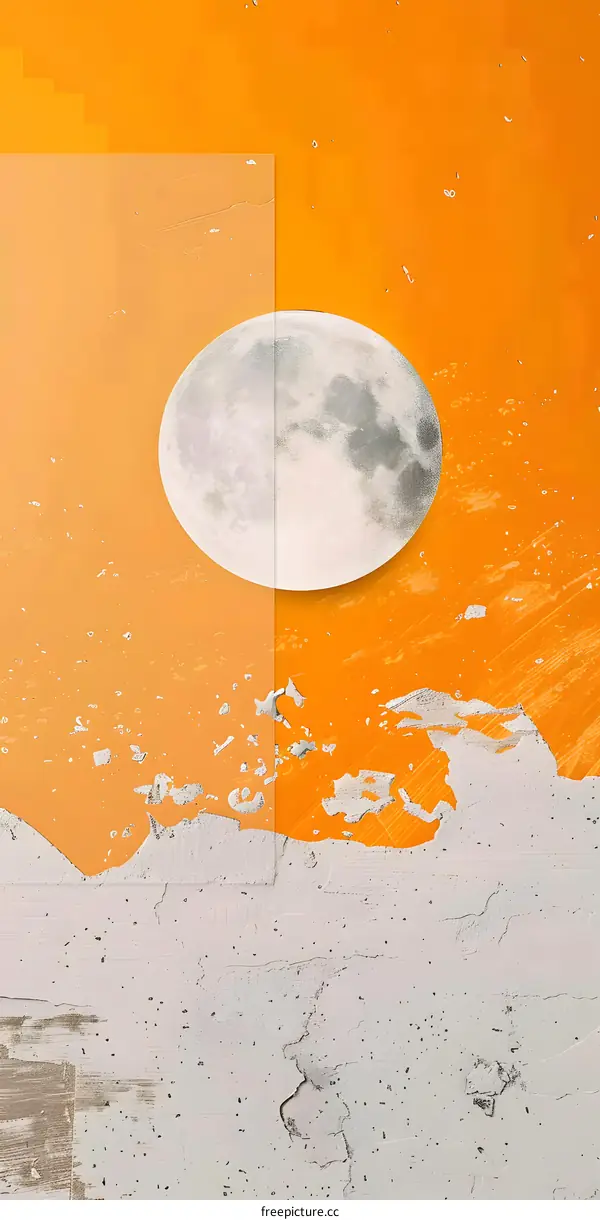 Full Moon Over Orange Sky With Torn Paper Effect