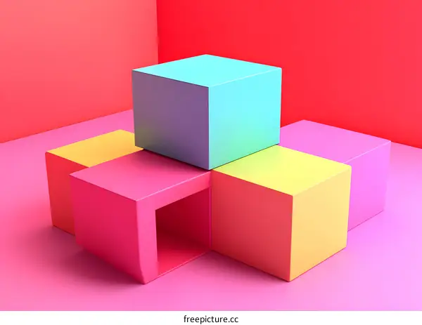 Abstract Colorful Cubes 3D Rendering Minimalist Geometric Shapes