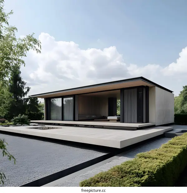 Minimalist Modern Architecture Design with Open Space Patio and Landscape