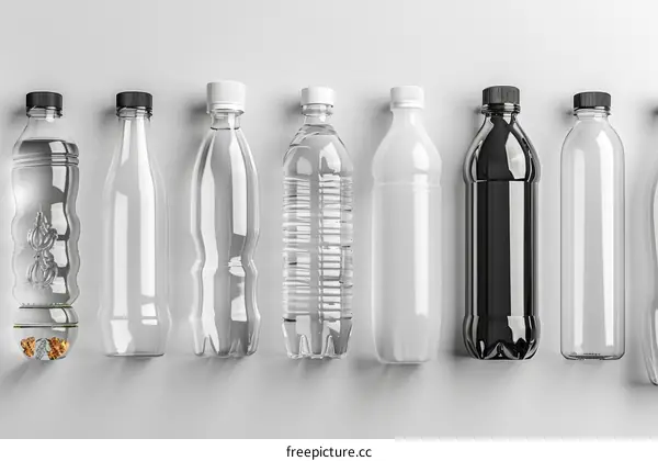 Black and white plastic bottles of different sizes