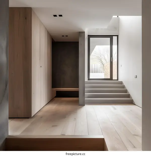 Modern Minimalist Home Interior Design with Wooden Floors and Staircase