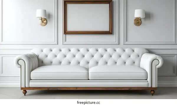 Elegant White Leather Sofa in Classic Interior