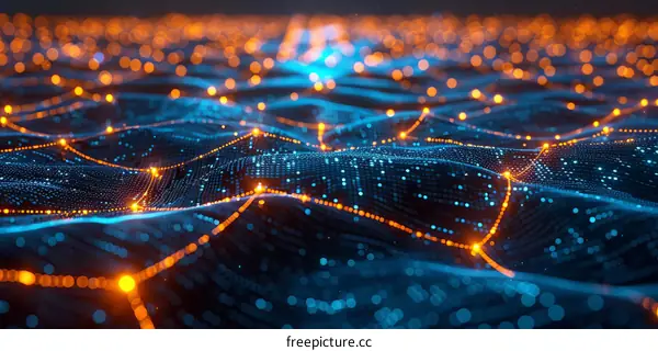 Blue and Orange Glowing Dots and Lines Forming a Digital World