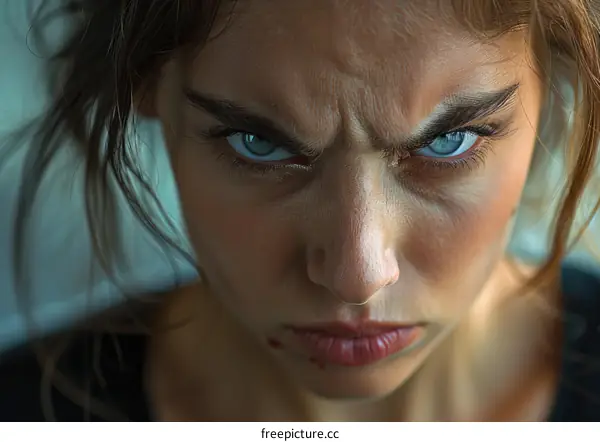 Close Up Portrait of a Woman with Intense Expression