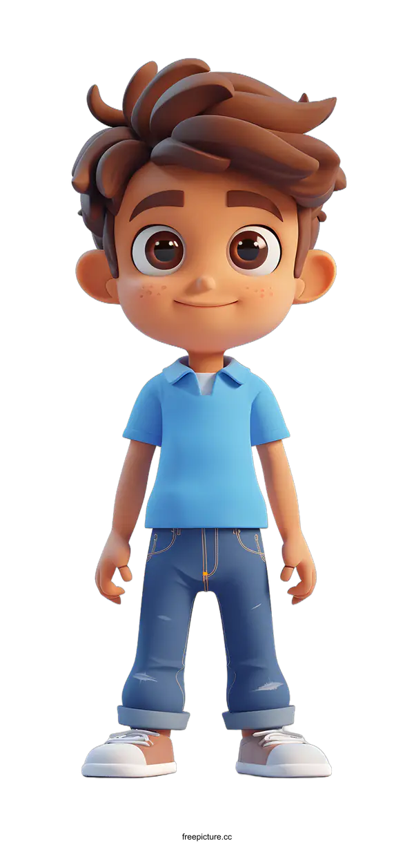 [Transparent Background PNG]Smiling Cartoon Boy in Blue Shirt and Jeans