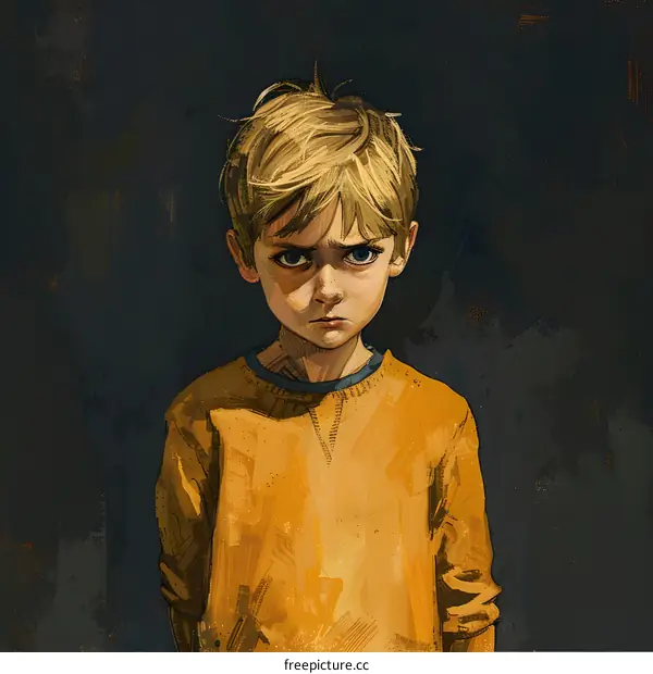 Portrait of a Young Boy with a Serious Expression