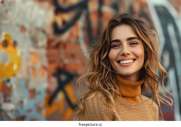 portrait of a beautiful smiling woman with long brown hair