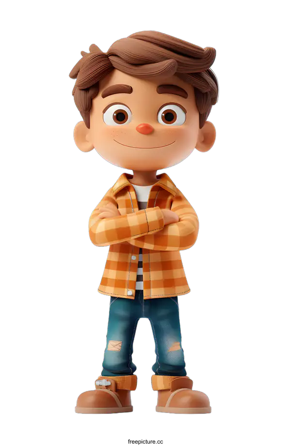 [Transparent Background PNG]Smiling Cartoon Boy With Arms Crossed