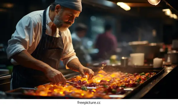 Chef cooking delicious food in a commercial kitchen