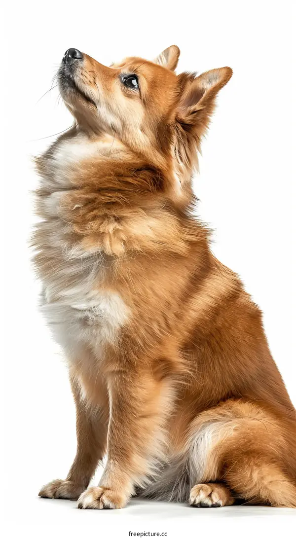 A ginger dog looking up