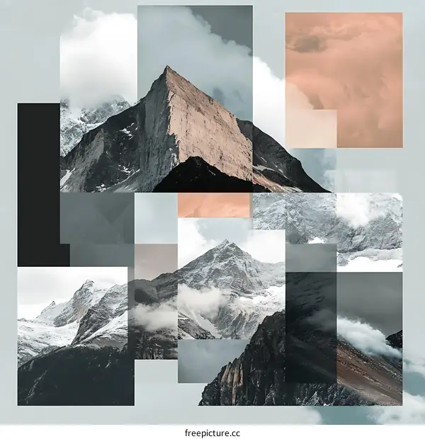 Abstract Collage of Mountain Peaks with Sky and Clouds