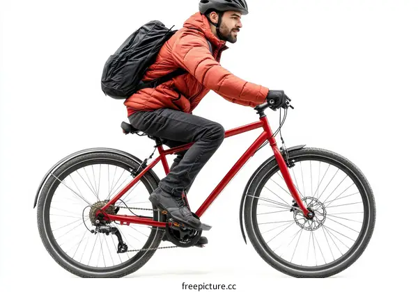 Man Riding a Red Bicycle Outdoors