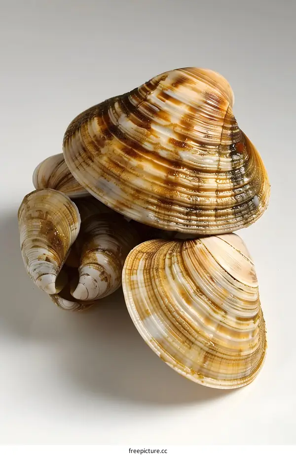A close-up image of a group of littleneck clams
