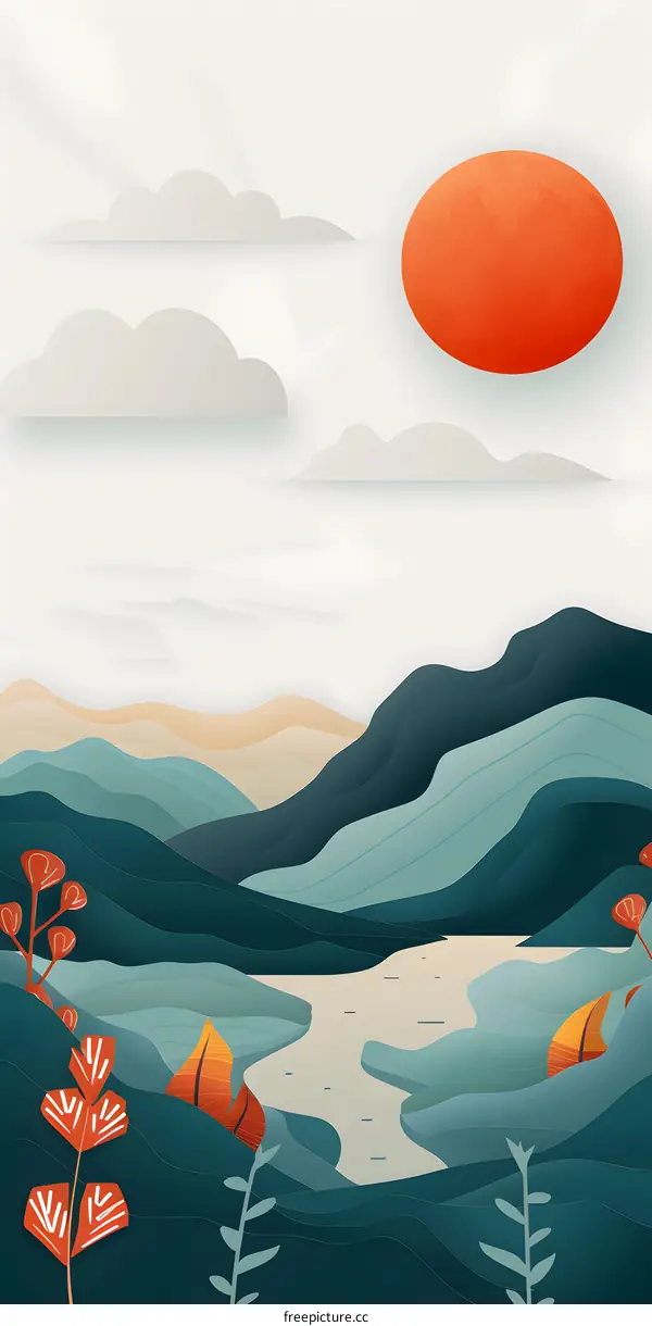 Paper Cut Out Landscape With Mountains And A River