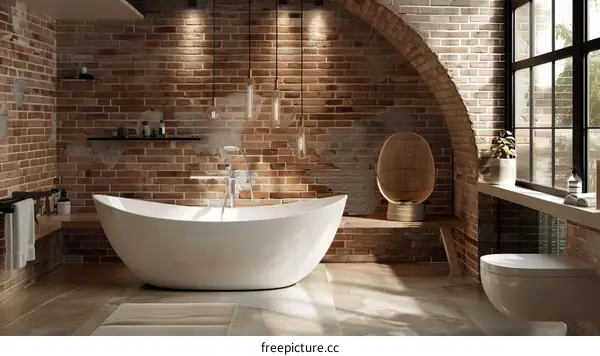 Industrial Style Bathroom with a Modern Bathtub