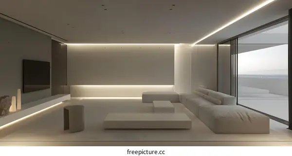 Modern Minimalist Living Room Design with White Sofa and Floor