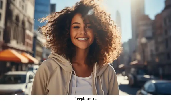 portrait of a young woman smiling with curly hair
