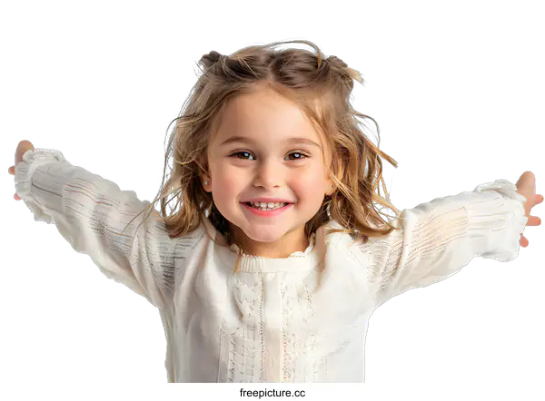 [Transparent Background PNG]Little girl with blond hair smiling and spreading arms