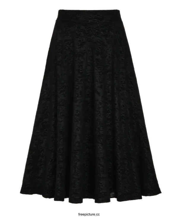 [Transparent Background PNG]Elegant Black Textured Midi Skirt