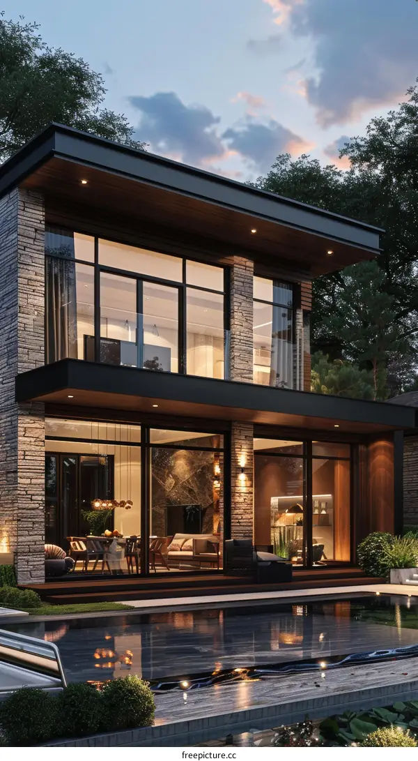 Modern Elegant House Exterior with Pool