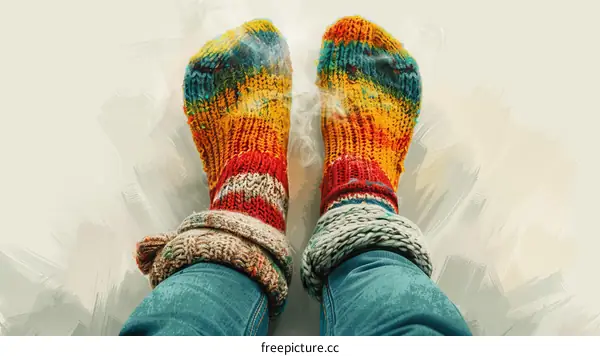 Cozy Feet in Colorful Socks on a Winter's Day