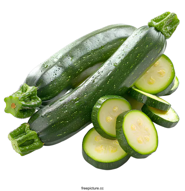 [Transparent Background PNG]Fresh zucchini with slices