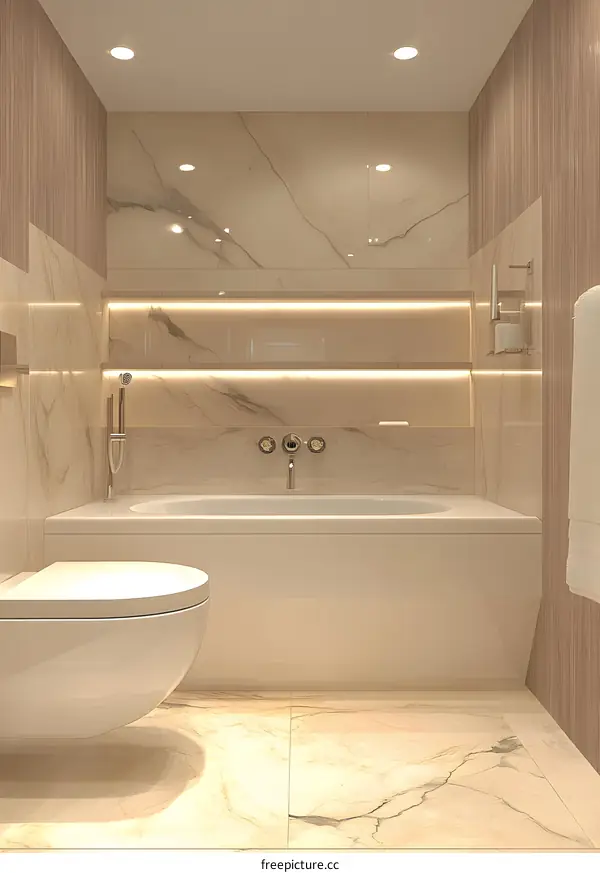 Modern Bathroom Design With White Bathtub And Toilet
