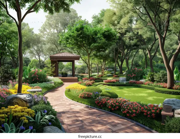 Tranquil Courtyard Garden with Pavilion