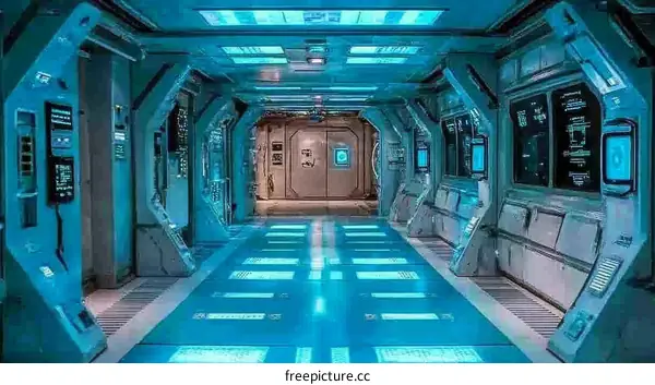 Futuristic Sci-Fi Corridor with Teal Lighting