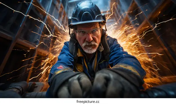 Portrait of a Welder Wearing Protective Gear and Safety Glasses While Welding