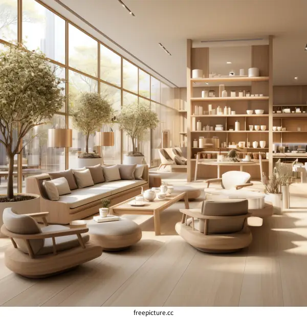 Airy and bright living room with natural materials and colors