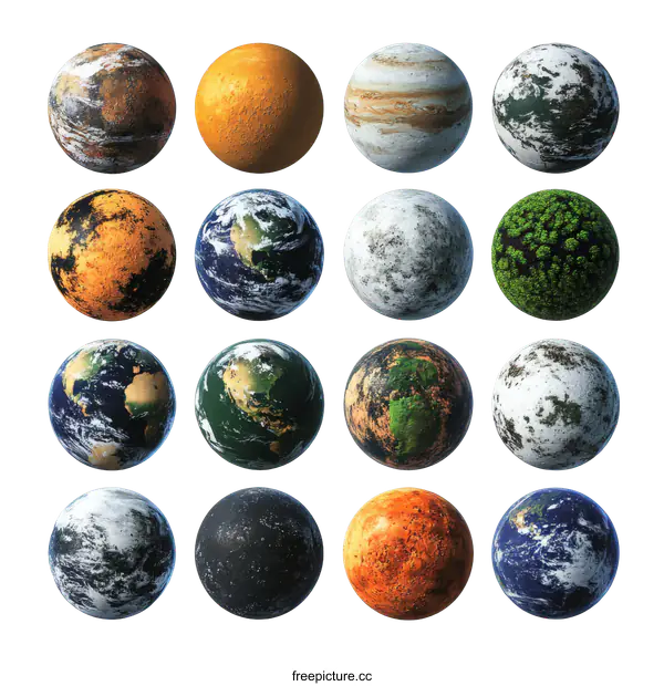 [Transparent Background PNG]Different Planetary Surface Illustrations
