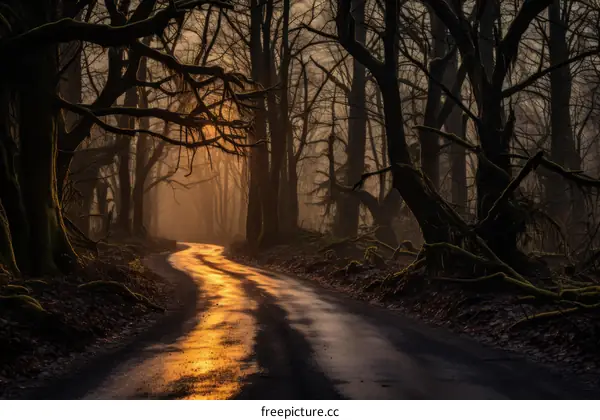 The road through the dark woods