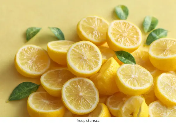 Fresh Lemon Slices on Pastel Yellow Background