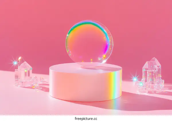 Abstract Crystal Sphere on Pastel Pink Display