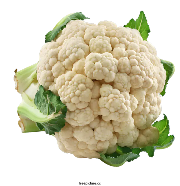 [Transparent Background PNG]Fresh Cauliflower with Green Leaves Isolated on White Background