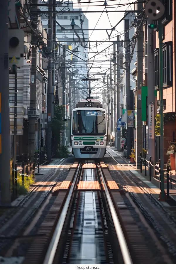 Train Tracks in Narrow Street of City