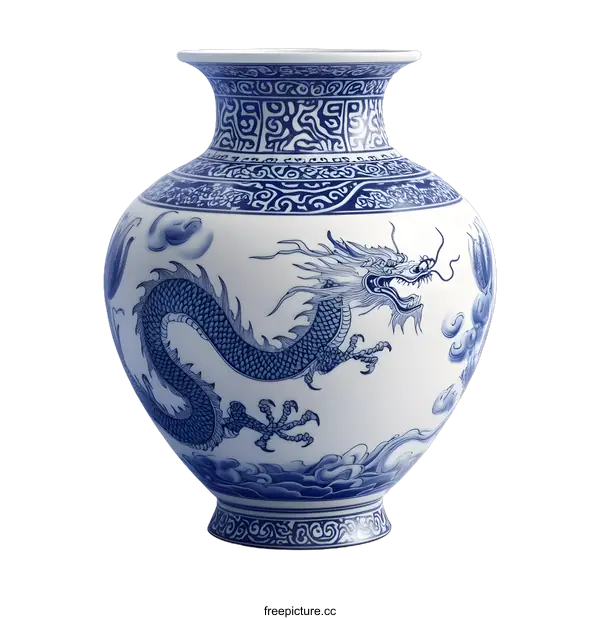 [Transparent Background PNG]Chinese Blue and White Porcelain Dragon Vase