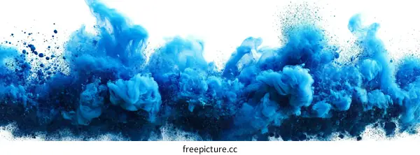 Abstract Blue Ink Cloud Explosion on White Background