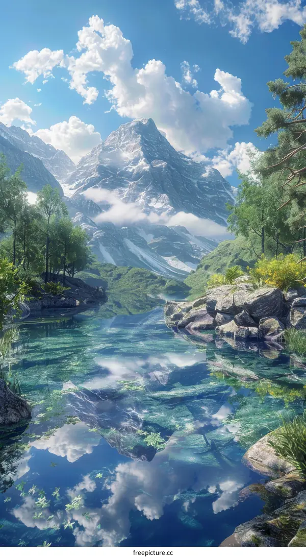 Stunning Mountain Lake Scenery Under a Sunny Sky