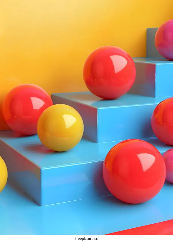 3d spheres on blue podiums