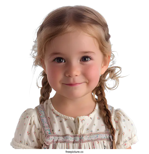 [Transparent Background PNG]Portrait of a Smiling Young Girl with Braids