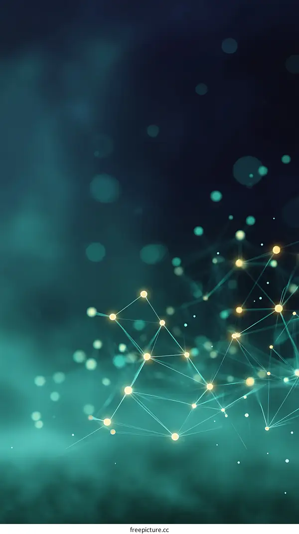 Abstract Network of Teal and Gold Particles