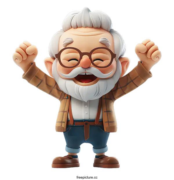[Transparent Background PNG]Cheerful grandpa cartoon character