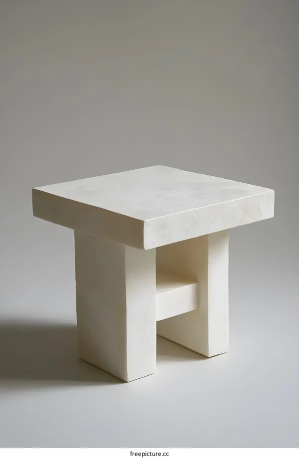 White Stone Table With Shelf