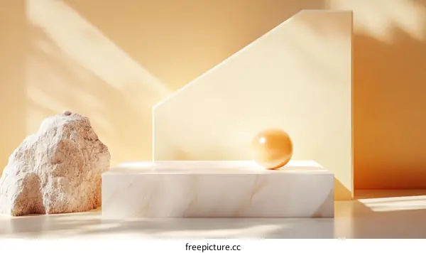 Beige Minimalist Geometric Display Background with Stone