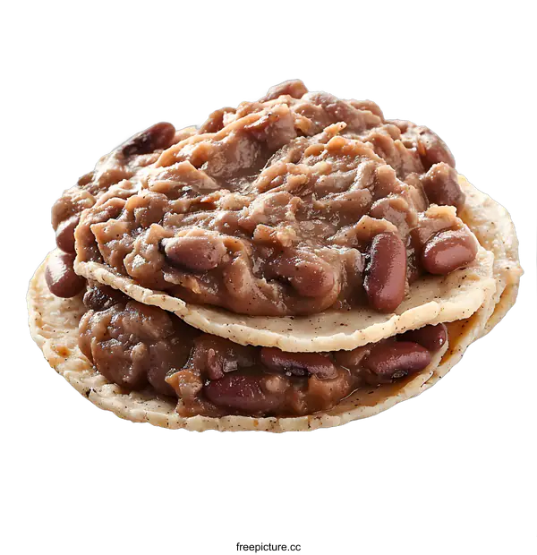 [Transparent Background PNG]A traditional Mexican breakfast of refried beans on a corn tortilla.